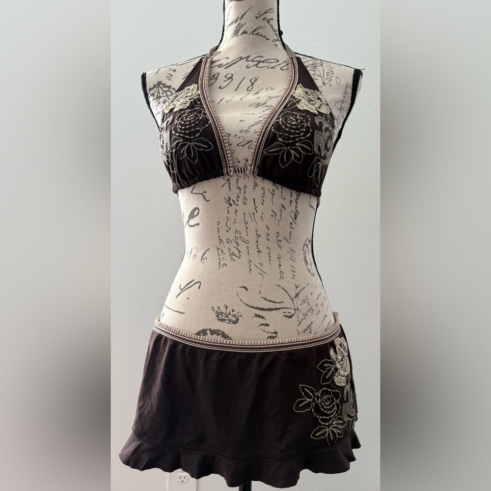 Vintage BECCA 2-Piece Swim Suit - Halter Top with Skirt Bottom - Floral Design